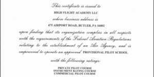 FAA Part 141 Flight School Certificate for High Flight Academy