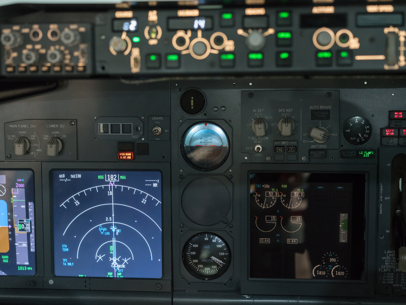 Image of a a plane's instrument panel representative of why a pilot should obtain instrument rating certification. High Flight Academy.